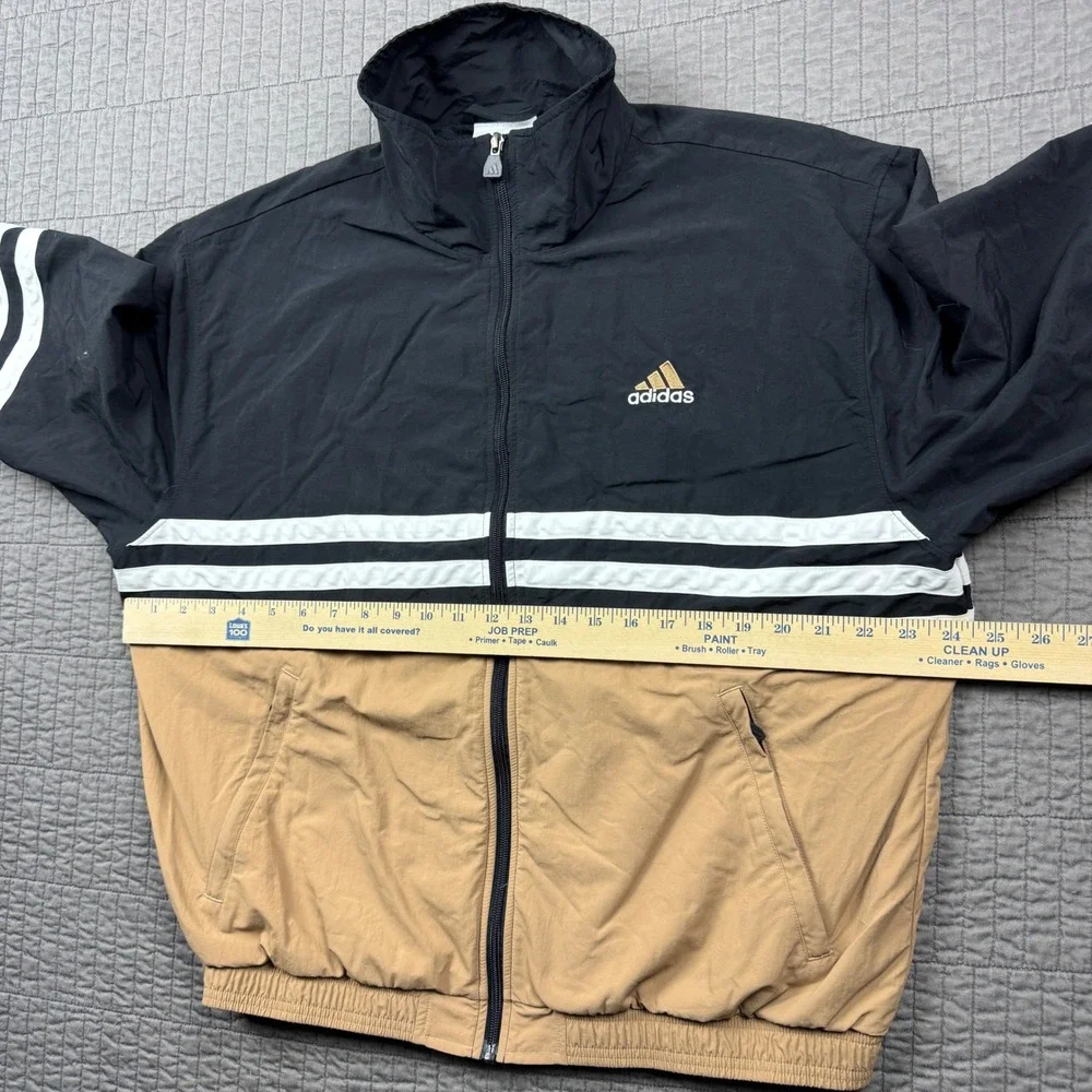 Adidas Mens Medium Colorblock Track Jacket Black Tan Windbreaker Sportswear Kit
